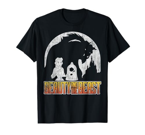 T-shirt Disney La Belle et la Bête noir XL au design silhouette lunaire artistique unique