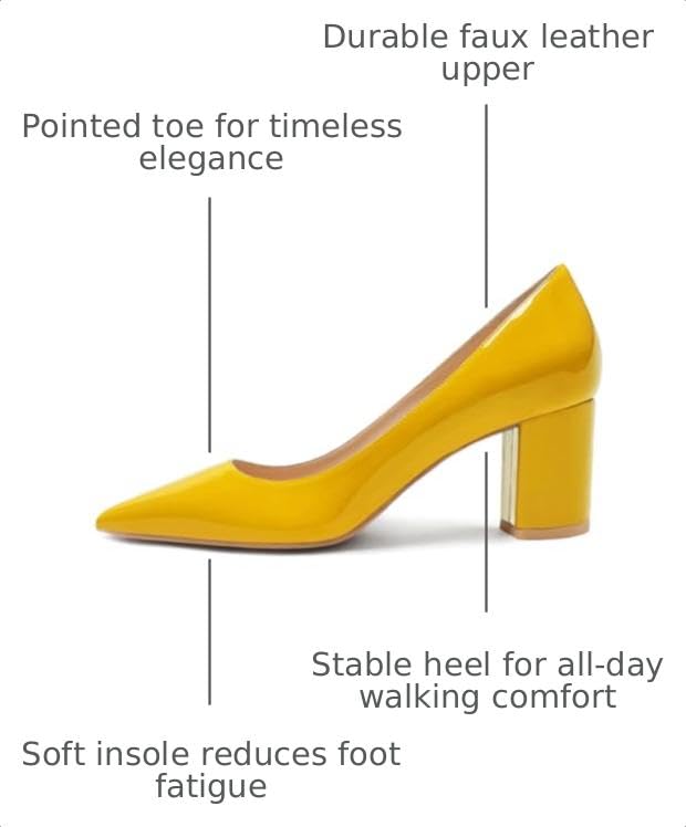 Image of JOY IN LOVE Women's Pointed Toe Chunky Block Heel Pumps | 2.5 inch Block Heels, Comfortable Dress Shoes, Ideal for Office Work, Formal Events, Party and Wedding