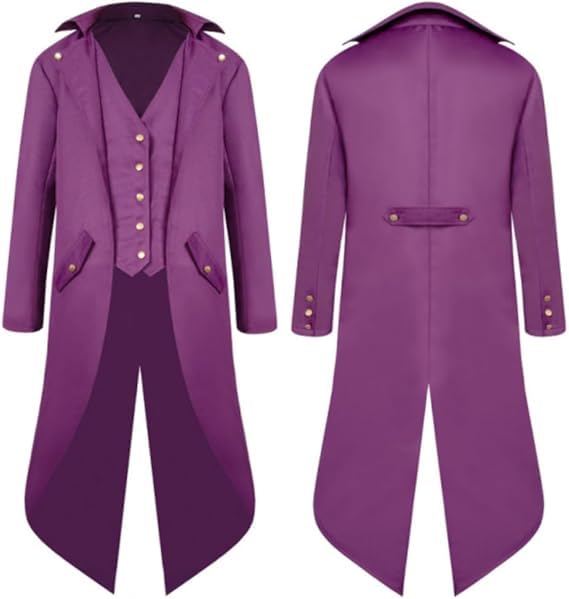 QIANLAIA Men's Steampunk Jacket Medieval Victorian Gothic Halloween Costume Renaissance Vampire Cosplay（01-Purple，XL）