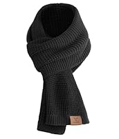 YESWEL Schal Herren & Damen, Dicker Warmer Winterschal für Männer, Klassische Waffelstrickschal, Langschal mit echter Leder Veredelung, 175 x 28 cm (Schwarz)