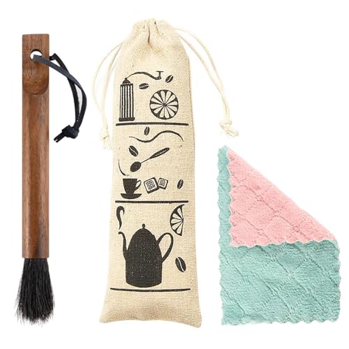 1 Spazzola Per Polvere Di Caffè, 1 Panno In Velluto Corallo, Spazzola Per Pulizia Caffè A Manico Lungo, Spazzola Multifunzione, Strumento Per Pulizia Caffè