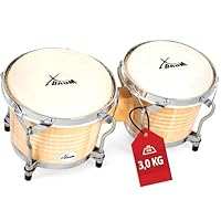 XDrum Bongos Pro Natur - 2 Trommeln mit 6,5\ (17 cm) und 7,5\ (20 cm) Durchmesser - Bongotrommeln mit stimmbaren Naturfellen und Stimmschlüssel - Holztrommeln Naturfarben