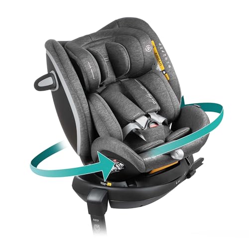 BABYAUTO – MUUGI SIGNATURE - Silla de Coche iSize Evolutiva, 0-36 kg, 0-12 Años, Rotación 360°, Pata de Apoyo, Sistema ISOFIX, Protección Lateral, Reposacabezas Ajustable. GREY DOBBY