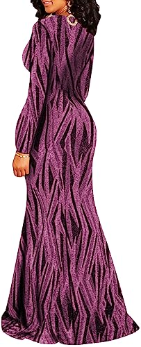 Image of Women's Sexy Long Sleeve Sparkly Maxi Dress V Neck High Slit Wrap Formal Gown Cocktail Glitter Maxi Long Dresses