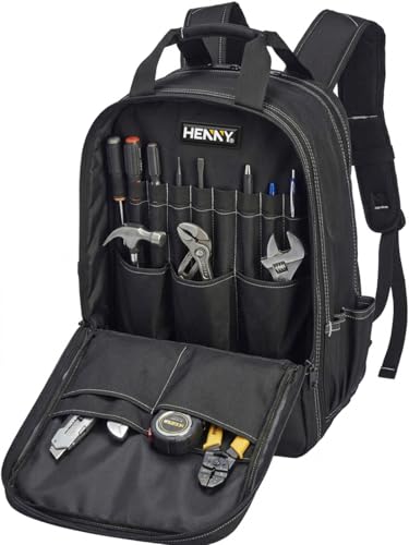 Image of HENNY BAGS Tools Bag Durable 51-Pocket Tool Bag Tool Backpack Premium 1680D Ballistic PVC-Coated Oxford Fabric Tools Bag Multipurpose Storage for Electricians & Technicians Organizer Tool Bag Backpack