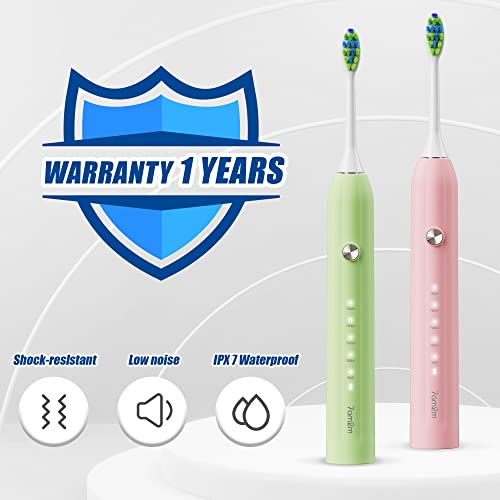 Image of 7AM2M Rechargeable Sonic Electric Toothbrush 2 Pack, Soft Toothbrushes for Adults and Kids with 12 Brush Heads, IPX7 One Charge Use for 90 Days, 5 Modes with 2 Minutes Build in Smart Timer