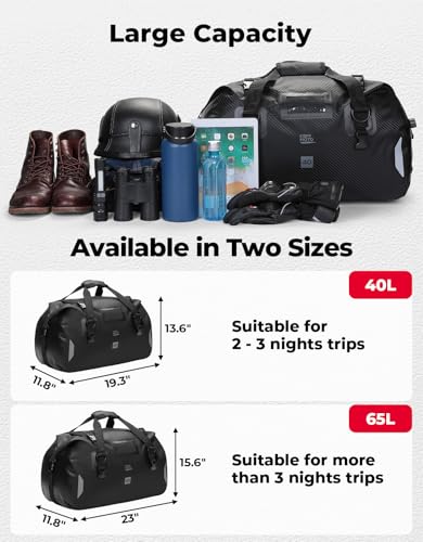 KEMIMOTO Motorcycle Dry Bag, Motorcycle Waterproof Duffle Tail Bag Soft Luggage for Motorbike Saddle Bag, Duffel Tail Bag Waterproof for Touring Adventure, Cycling & Camping, 40L3