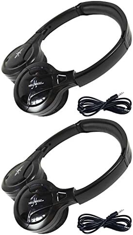 Pair of Two Channel Fold Flat Adjustable Child-Adult Sized Universal Rear Entertainment System Infrared Headphones With Two Additional 48" 3.5mm Auxiliary Cords Wireless IR DVD Player Head Phones for in Car TV Video Audio Listening
