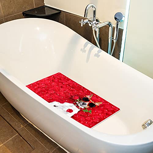 Alfombrilla de baño para perro con ventosas y diseño de rosa roja 6