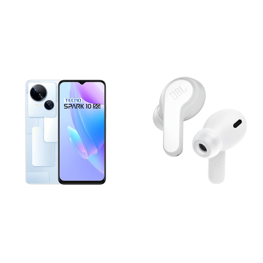 Tecno Spark 10 5G (Meta White, 8GB RAM,128GB Storage)|1 & JBL Wave 200 Wireless Earbuds (TWS)