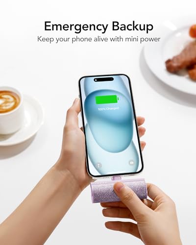 Charmast-2-Pack-Small-Portable-Charger-for-iPhone-3500mAh-Bling-Compact-Mini-Power-Bank-Cute-Portable-Phone-Charger-Purple-Compatible-with-iPhone-15-Series-Pink-Compatible-with-14131211-Series