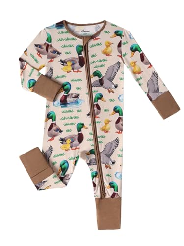 Image of Unisex Baby Bamboo Viscose Long Sleeve Romper, Cute Prints Zipper Footless Jumpsuit, Toddler One-Piece Outfits