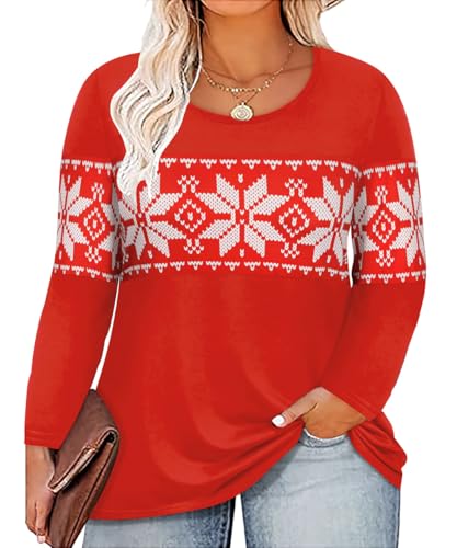 Image of CARCOS Plus Size Tops for Women Color Block Flower /Striped /Camo Crew Neck Long Sleeve Tee Shirt