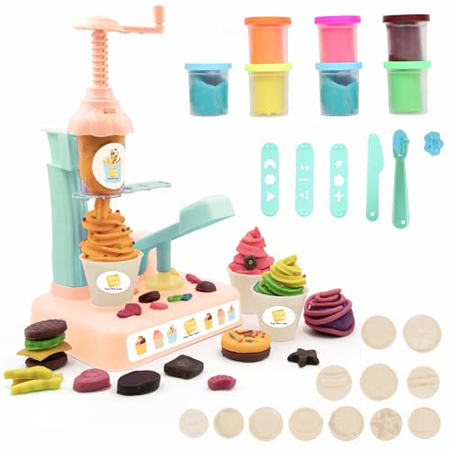 Image of Chanak Play Dough Ice Cream Maker Set, Safe Non-Toxic Dough Ice Cream Maker Including 6 Color Dough Tubes Each 50g + 1(100gm) for Boys Girls, Above 3+ Age (Ivory)