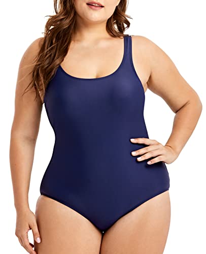 Delimira Women's Plus Size Swimsuit One Piece Bathing Suit Backless Basic Modest Swimwear Navy 2 #TOP11