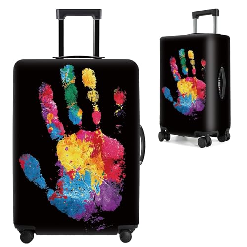 Image of Colorful Handprint Luggage Cover - Stretchable Suitcase Protector- Bold Travel Cover with Multicolor Print - Durable & Easy to Spo,XL