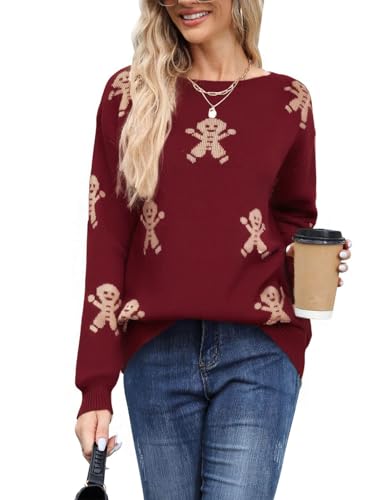 Image of Womens Cute Heart Sweater Crew Neck Long Sleeve Pullover Valentines Sweater