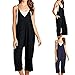 Loving People Solid Spaghetti Strap V Neck Loose Fit Capri Jumpsuit, Medium, Black