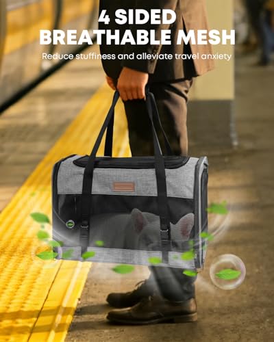 Large Cat Dog Carrier for Pet Up to 20 Lb - 20×13×13 in, Top & Side Entry, Foldable, Soft-Sided Pet Carrier with Ventilated Anti-Scratch Mesh & Car Seat Buckle for Car, Travel and Vet – Grey - Image 5