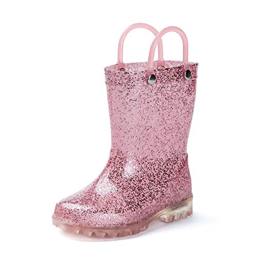DKSUKO Toddler Light Up Rain Boots Waterprof Rubber Boots with Easy-on Handles (13 Little Kid, Pink)