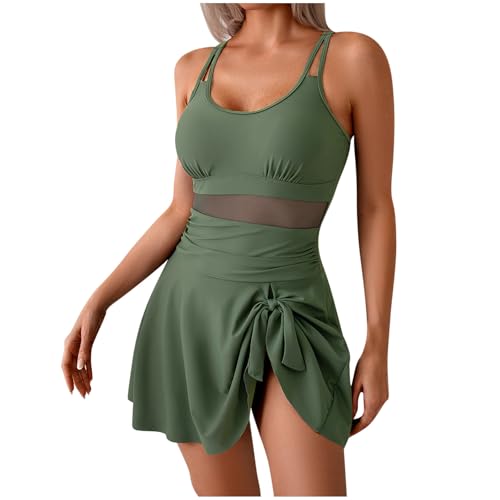 Vestidos para mujer, vestidos de playa, traje de baño, sin mangas, sexy, hawaiano, fruncido, mini vestidos cortos, U-170 Verde Lima Ejército, XL
