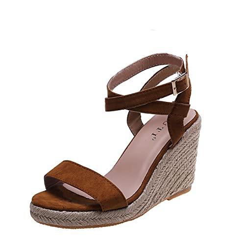 Sandales marron à talon carré en daim avec boucle paille en taille 39.5 pour femme