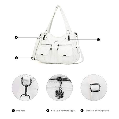 Image of Angel Kiss Women's Designer Handbag Large Double Zipper Multi Pocket Washed Leather Purse