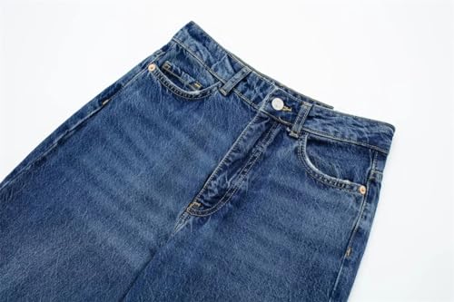 Dndrdhfb Women's High Waist Jeans Blue Straight Denim Trousers Autumn Zip Fly Trousers3