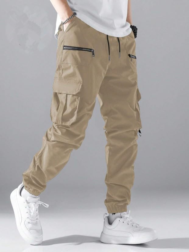 Men’s Cargo Jogger Pants: Multiple Utility Pockets, Drawstring Waist, Elastic Cuffs, Relaxed-Fit Sturdy Fabric Trousers