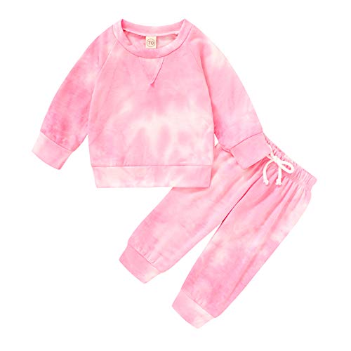 Happy Town Newborn Baby Girls' Clothing Boy Long Sleeve Top and Long Pants Set Baby Girl Sweat Outfits (1-Pink, 0-6 Months)