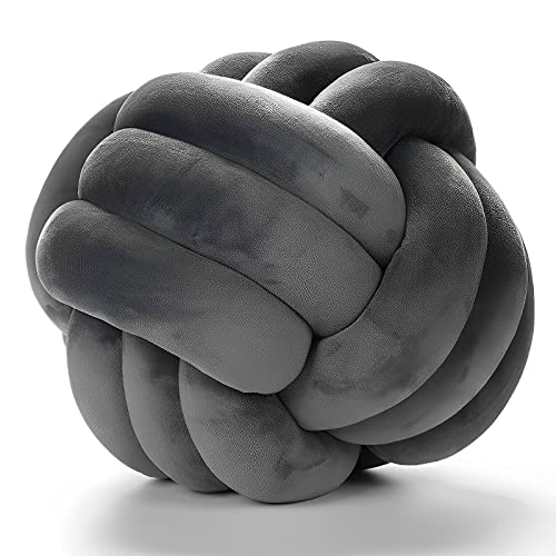 PUXU Knot Pillow Ball Round Cushion Pillows (Dark Gray 8.5in)