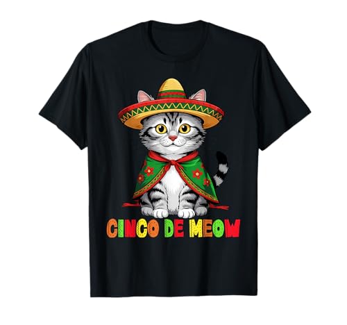Funny Cinco De Mayo Mexican Cat with Sombrero Men Women T-Shirt