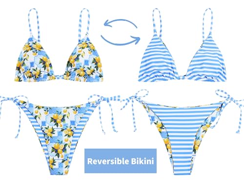 Image of ZAFUL Women's Triangle Bikini Floral String Bikini Set Two Piece Swimsuit Bathing Suits