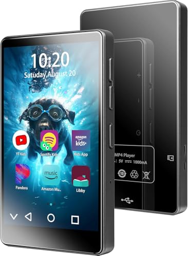 Reproductor de video MP4 de 16 GB (con Bluetooth y WiFi), reproductor de música MP3 (con Spotify, Amazon Music, YouTube, YT Kids), pantalla táctil IPS de 4 pulgadas Android (con altavoces) Android 8.1