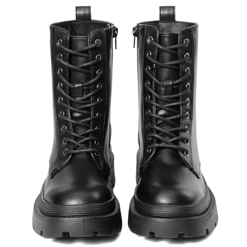 HOMETRUE Womens Combat Boots Lace-up Ankle Boots for Women Leather Heeled Boot Fashion2