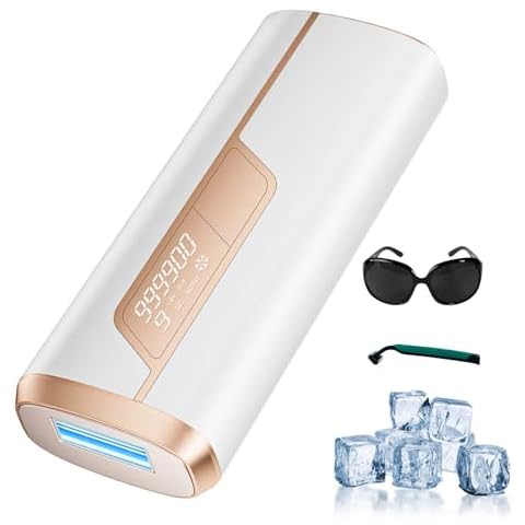 Painless Ice-Cooling IPL Hair Removal Device, 3-in-1 Laser Hair Removal Device with 9 Energy Levels, 2 Flash Modes, 600NM Red Light Cover