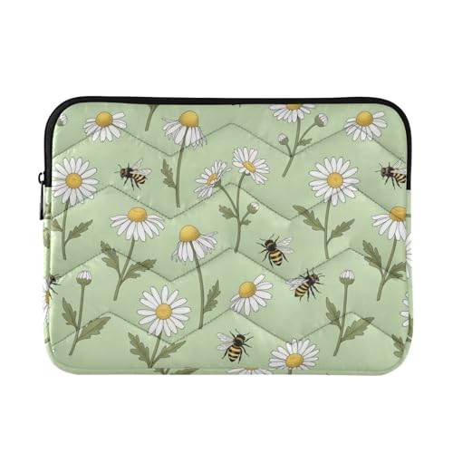 Funda para portátil 15-16 pulgadas Daisy Flower Bee Green