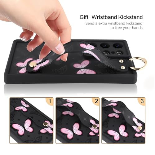 Coque Samsung S22 Ultra papillon rose avec dragonne en TPU - 2