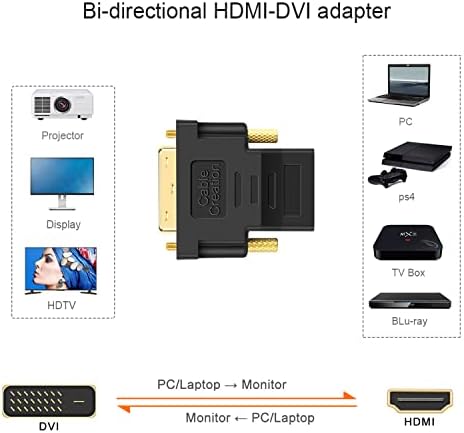CableCreation DVI to HDMI Adapter,2-Pack Bi-Directional DVI Male to HDMI Female Converter, Support 1080P, 3D for PS3,PS4,TV Box,Blu-ray,Projector,HDTV