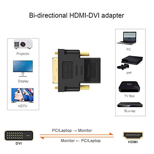 CableCreation DVI to HDMI Adapter,2-Pack Bi-Directional DVI Male to HDMI Female Converter, Support 1080P, 3D for PS3,PS4,TV Box,Blu-ray,Projector,HDTV by CableCreation - Image 2
