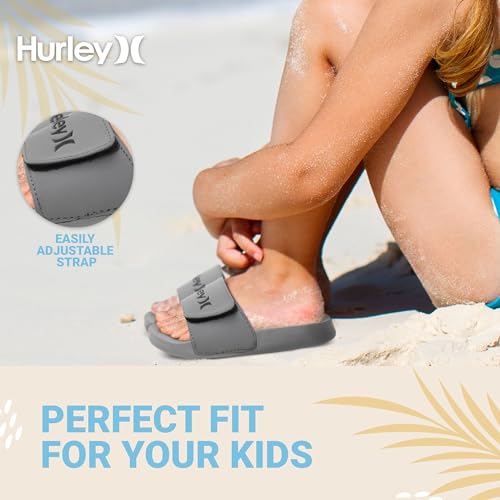 Image of Hurley Kids NAIA Slides Adjustable Strap Slip-On Sandals Indoor and Outdoor EVA Footbed Shower Slides for Girls and Boys