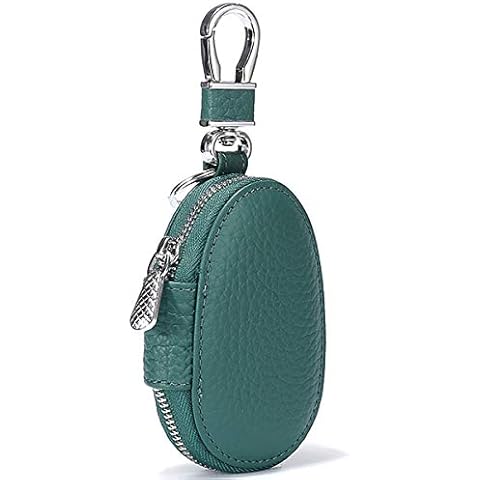Aileder Car Key Chain Bag Genuine Leather Car Smart Keyless Entry Fob Keychain Holder Zipper Remote Control Fob Case Cover Protector Pouch Keyring Wallet for Men and Women (Green) Cover