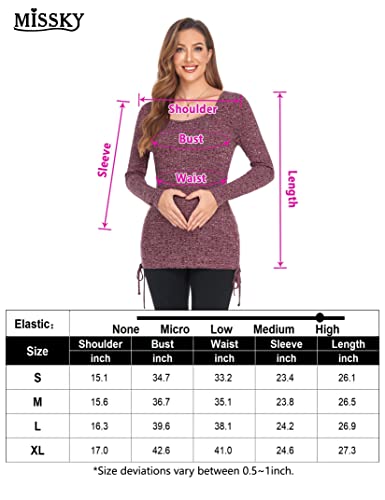 Missky Maternity Shirt Sweetheart Long Sleeve Pregnancy T Shirt For Photoshoot Wine Red #TOP6