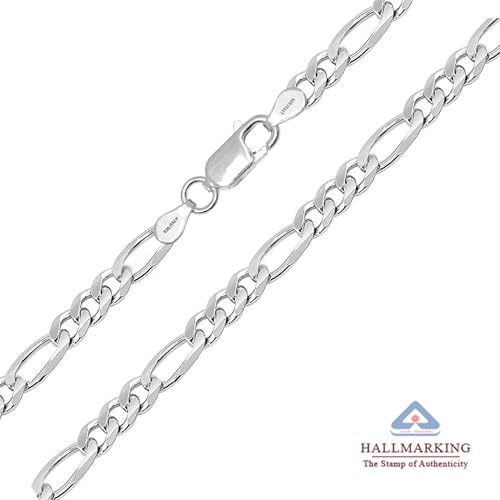 Image of TRUESILVER ACPL Italian 925 Sterling Silver 3.5MM Solid Diamond-Cut Figaro Link Chain Necklace for Women Men (16, 18, 20, 22, 24, 26 Inches)