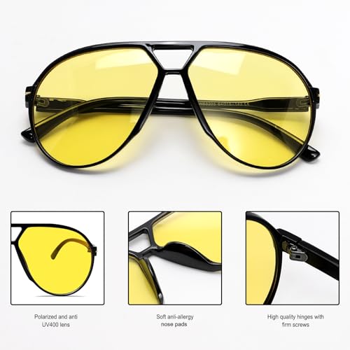 Image of GUVIVI Retro Aviator Sunglasses for Women Men Oversized Classic 70s Vintage Trendy Tangle Free Square Aviators Sun Glasses