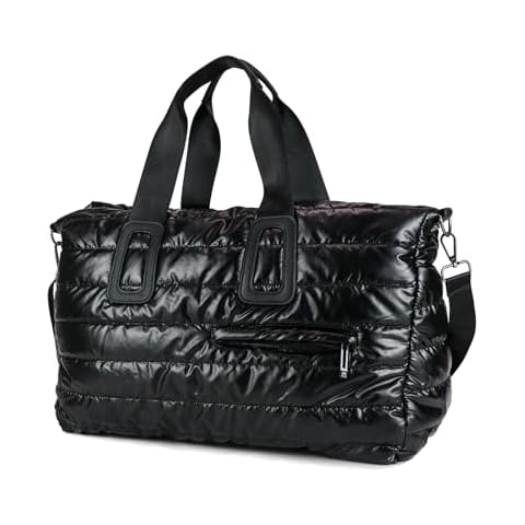 JQAliMOVV Quilted Tote Bag for Women, Large Puffer Tote Bag Quilted Crossbody Bag Puffy Tote Bag for Work Travel Gym (Black) Cover