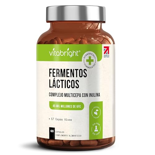 VitaBright Complejo de Cultivos Biológicos Pro | Apoyo de la Flora Intestinal | 45 Mil Millones de UFC | 17 Cepas | Inulina Prebiótica de Achicoria | 60 Cápsulas – Tratamiento de 1 Mes