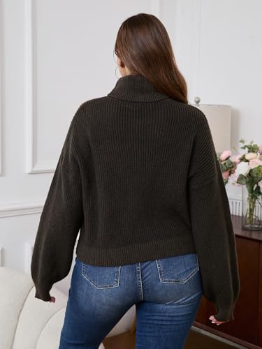 SHENHE Women's Plus Size Fairy Sweater Turtleneck Lantern Sleeve Embroidered Mushroom Knitted Cropped Sweater3