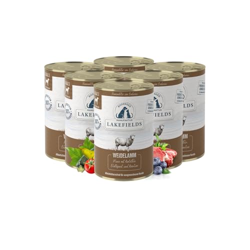 Lakefields Premium Hundefutter Nass | Lamm 60% | 6 x 400g | Getreidefreies Nassfutter für Hunde | Natürliche Zutaten in Lebensmittelqualität | Kartoffeln, Blattspinat und Kräutern | Schonend gegart