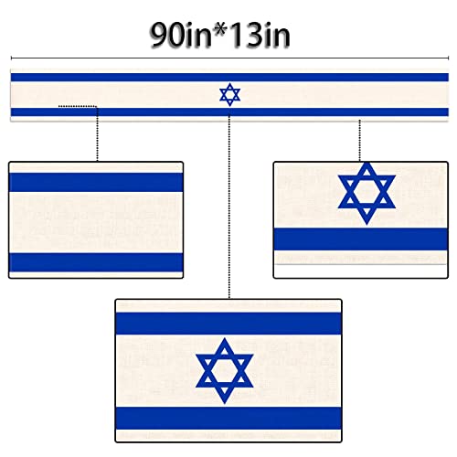 Linen Israel Flag Table Runner Jewish Table Decoration for Passover Rosh Hashanah Sukkot Sukkah Kitchen Dinning Room Party Decor (13" x 90") by Sunwer - Image 5